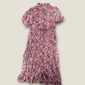 Boden Shirt Dress Size US 20 22 Plus Red Blue Floral Modal Cotton Midi Belted